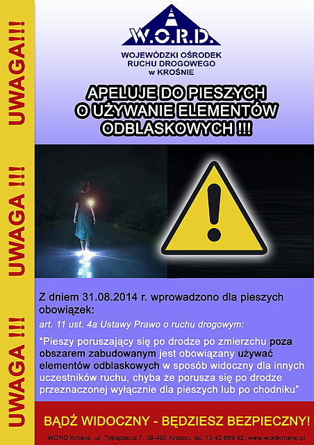 Apel do pieszych o używanie elementów odblaskowych.