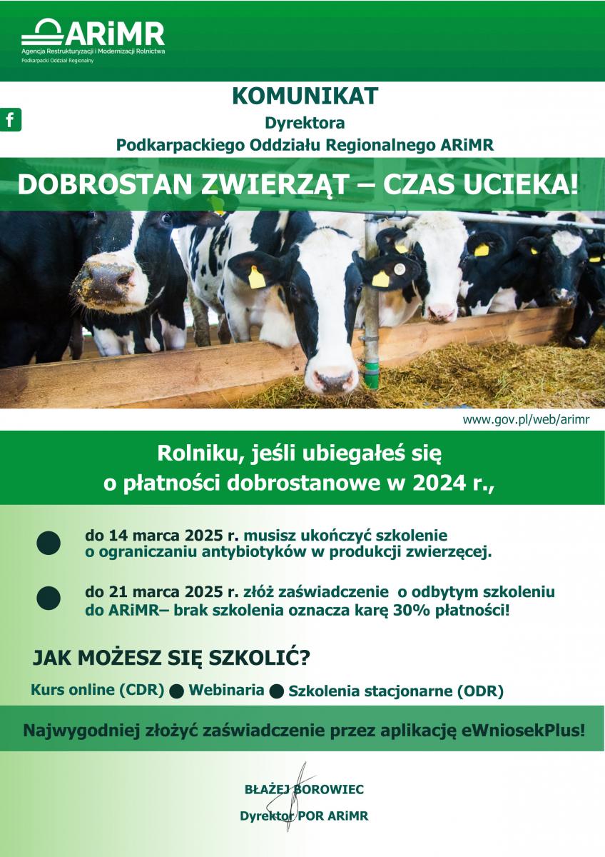 KOMUNIKAT DYREKTORA PODKARPACKIEGO ODDZIAŁU REGIONALNEGO ARiMR